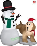 4' Gemmy Airblown Inflatable Golden Retriever Peeing on Snowman