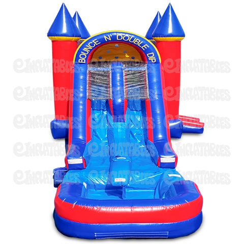 18'H Bounce N Double Dip Dual Lane w/ Pool by eInflatables