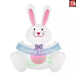 5' Gemmy Airblown Inflatable White Easter Bunny w/ Banner & Bowtie