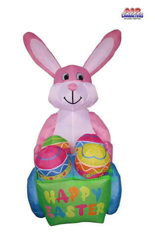 8' Air Blown Inflatable Easter Bunny Pushing Egg Cart