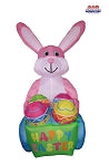 8' Air Blown Inflatable Easter Bunny Pushing Egg Cart