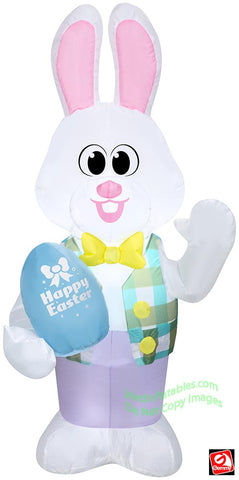 4' Easter White Bunny Holding "Happy Easter" Egg by Gemmy Inflatable