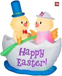 5' Gemmy Airblown Inflatable Easter Chicks in Easter Egg Boat Scene