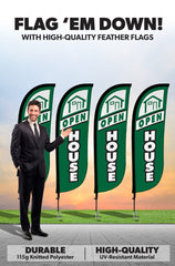 Open House Feather Flag - 4 Pack w/ Ground Spike Pole Set