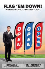 Open Feather Flag - Variety 3 Pack w/ Ground Spike Pole Set