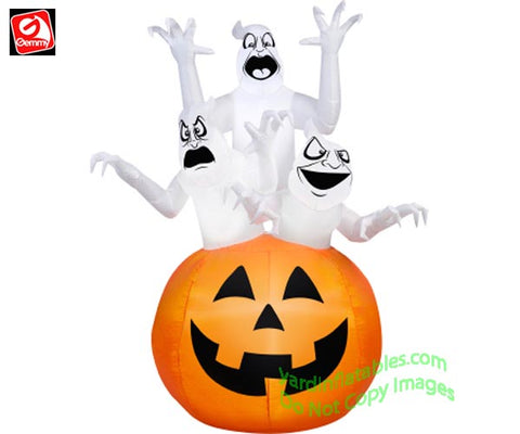 6' Gemmy Airblown Inflatable Halloween 3 Ghosts In Jack-O-Lantern Pumpkin