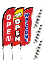 Grand Opening Feather Flag - Variety 3-Pack V2 w/ Ground Spike Pole Set
