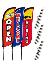 Grand Opening Feather Flag - Variety 3-Pack V1 w/ Ground Spike Pole Set