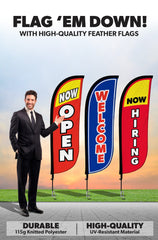 Grand Opening Feather Flag - Variety 3-Pack V1 w/ Ground Spike Pole Set