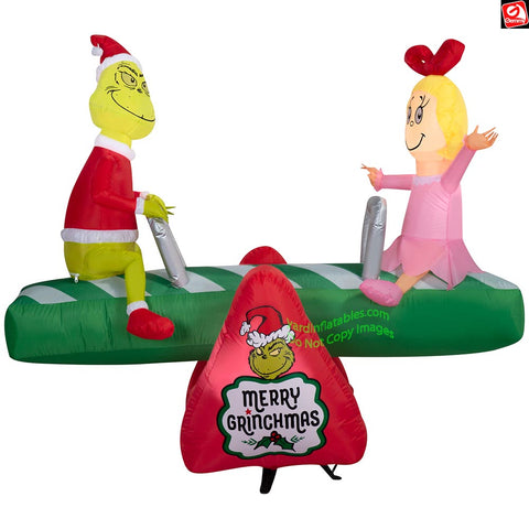 5.5' Gemmy Airblown Inflatable Animated Christmas Grinch and Cindy Lou Teeter Totter