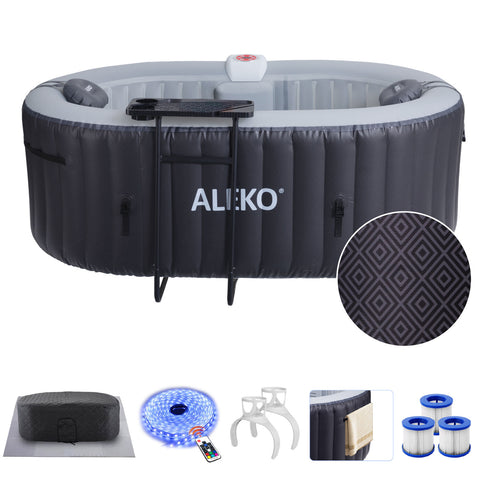 ALEKO NEW Diamond Inflatable Jetted Hot Tub with LED Lights and Energy Efficient Cover - 2 Person - Black
