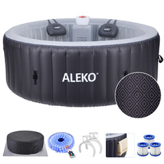 ALEKO 2025 Inflatable Jetted Square Hot Tub with LED Lights and Energy Efficient Cover - 4 Person