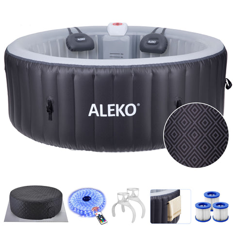 ALEKO 2025 Inflatable Jetted Square Hot Tub with LED Lights and Energy Efficient Cover - 4 Person