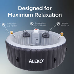 ALEKO 2025 Inflatable Jetted Square Hot Tub with LED Lights and Energy Efficient Cover - 4 Person