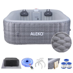 ALEKO NEW Charcoal Inflatable Jetted Square Hot Tub with LED Lights - 6 Person - Hemp Rope Pattern