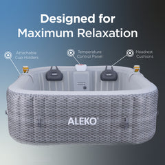 ALEKO NEW Charcoal Inflatable Jetted Square Hot Tub with LED Lights - 6 Person - Hemp Rope Pattern