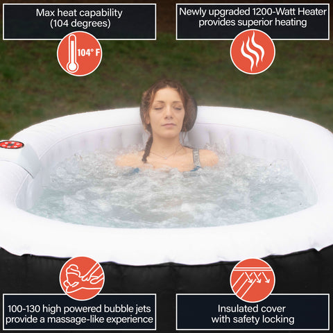 2 Person 145 Gallon Black and White Oval Inflatable Hot Tub Spa With Drink Tray and Cover by Aleko