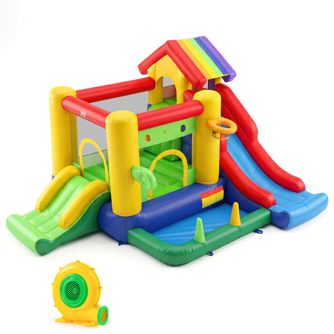 Inflatable Bounce Castle with Double Slides and 735W Blower