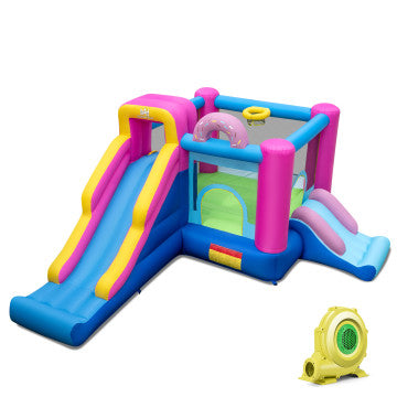 Big Inflatable Bounce House with Slide and Ball Pits for Indoor and Outdoor with 735W Blower