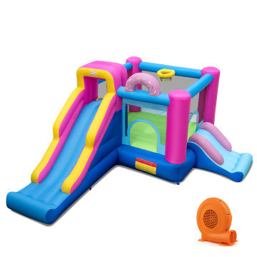 Inflatable Bounce House with Slides and Basketball Hoop (without Blower)