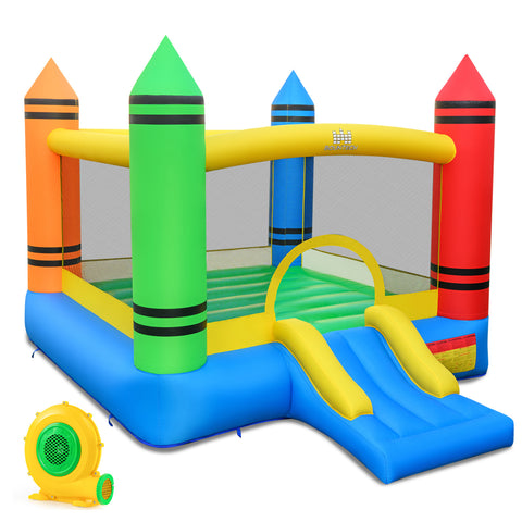Inflatable Bounce House 2-in-1 Crayon Themed Kids Bouncer with 550W Blower