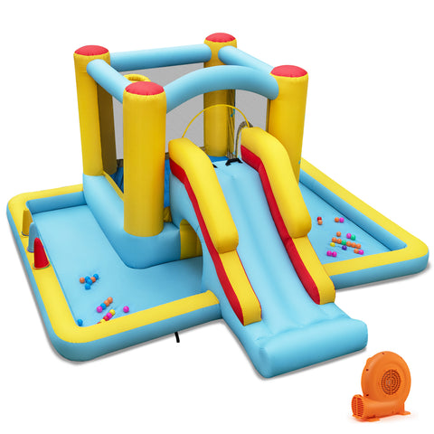 Inflatable Water Slide Climbing Bounce House with Tunnel and Blower by Costway