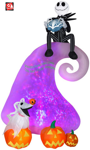 9' Animated Projection Kaleidoscope Jack Skellington on Mountain w/ Zero by Gemmy Inflatable