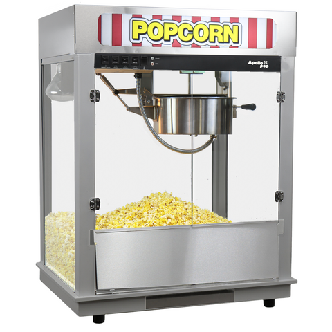 Apollo Pop 32 Ounce Popcorn Machine - Stainless Steel - Backlit Sign
