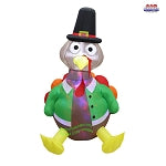 5' Air Blown Kaleidoscope Inflatable Turkey in Pilgrim Outfit