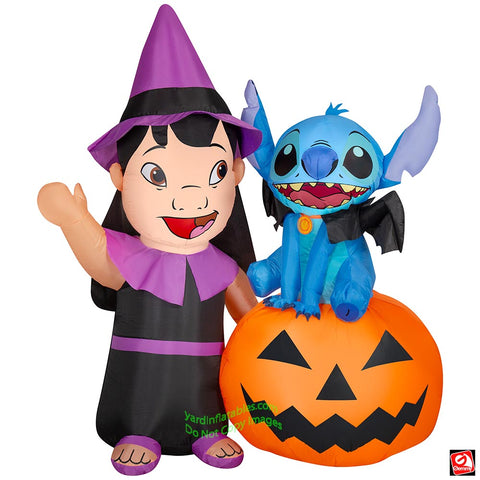 6' Gemmy Airblown Inflatable Halloween Disney Lilo & Stitch Pumpkin Scene