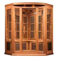 Maxxus 3-Person Corner Near Zero EMF (Under 2MG) FAR Infrared Sauna (Canadian Red Cedar) by Dynamic Saunas Direct