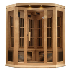 Maxxus 3-Person Corner Low EMF (Under 8MG) FAR Infrared Sauna (Canadian Hemlock) by Dynamic Saunas Direct