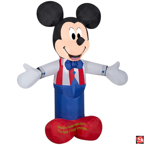 3.5' Gemmy Airblown Inflatable Patriotic Disney Mickey Mouse Wearing Red, White, & Blue Suit