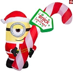 5' Gemmy Airblown Inflatable Christmas Minions Stuart Licking Candy Cane w/ Sign
