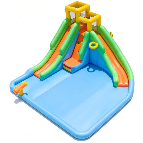Inflatable Water Slide for Kids with Double Slides with Splash Pool Water Cannon and Basketball Hoop for Backyard Fun