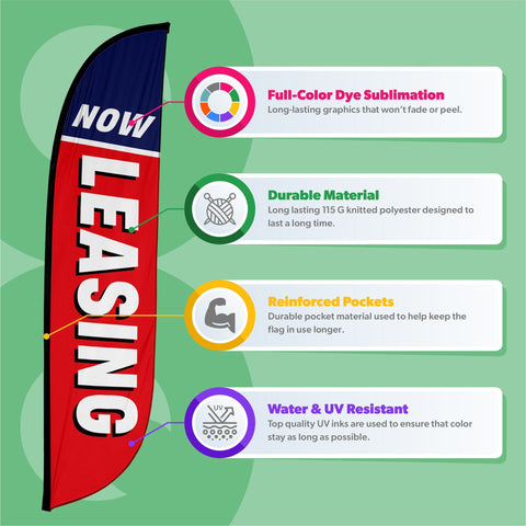 Now Leasing Feather Flag Red/White/Blue