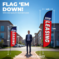 Now Leasing Feather Flag Red/White/Blue