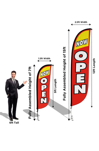 Now Open Feather Flag - 3 Pack w/ Ground Spike Pole Set