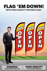 Now Open Feather Flag - 3 Pack w/ Ground Spike Pole Set