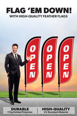 Open Feather Flag - 3 Pack w/ Ground Spike Pole Set