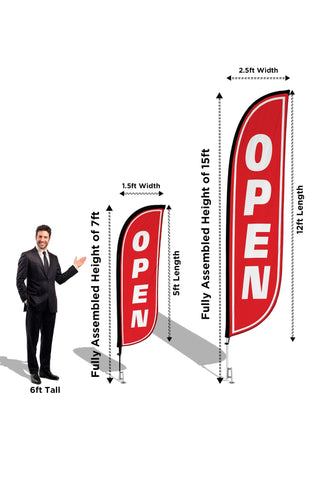 Open Feather Flag - 3 Pack w/ Ground Spike Pole Set
