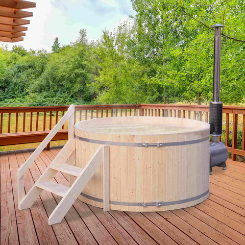 ALEKO Wood-Fired Hot Tub and Ice Bath - 4-5 Person - Pine - External Stove - Image 4