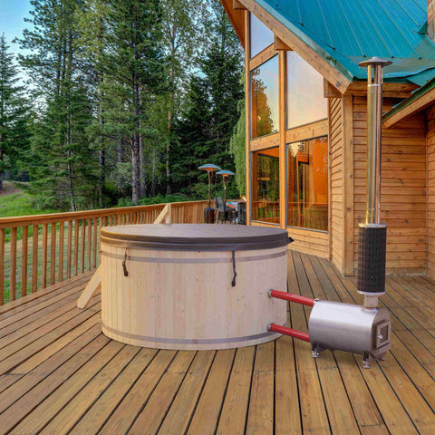 ALEKO Wood-Fired Hot Tub and Ice Bath - 4-5 Person - Pine - External Stove - Image 3