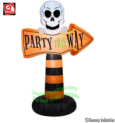 3 1/2' Gemmy Airblown Inflatable "Party This Way" Sign w/ Skull