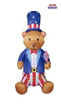 8' Air Blown Inflatable Patriotic Bear w/ Top Hat and Flag