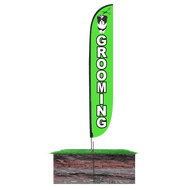 Pet Grooming Feather Flag Green