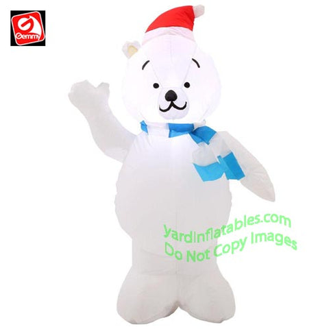 3 1/2' Gemmy Airblown Inflatable Polar Bear Wearing Santa Hat & Blue Striped Scarf