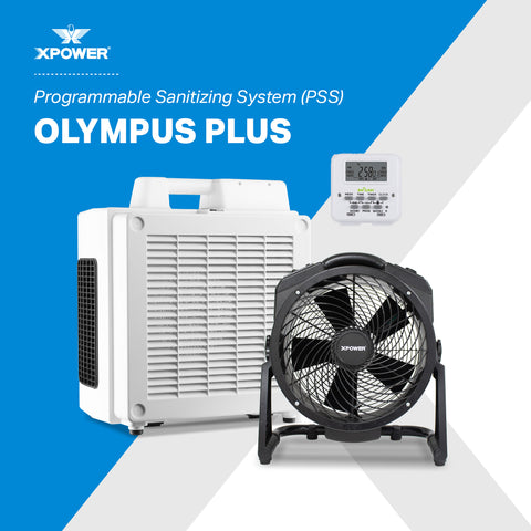 XPOWER Olympus PLUS Programmable Sanitizing System (PSS), 600 CFM HEPA Air Purifier, Air Mover + Ozone Generator, Digital Timer, Automatic, Overnight