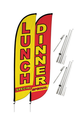 Restaurant Feather Flags - 2 Pack w/ Ground Spike Pole Set