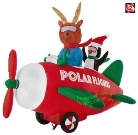 7' Animated Reindeer & Penguin in Christmas Airplane by Gemmy Inflatables